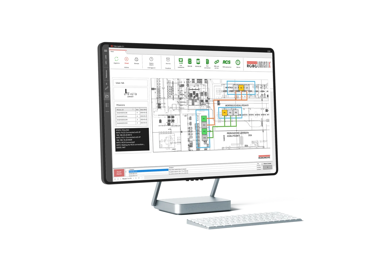 Interfaccia ROBOLOGISTIX su monitor